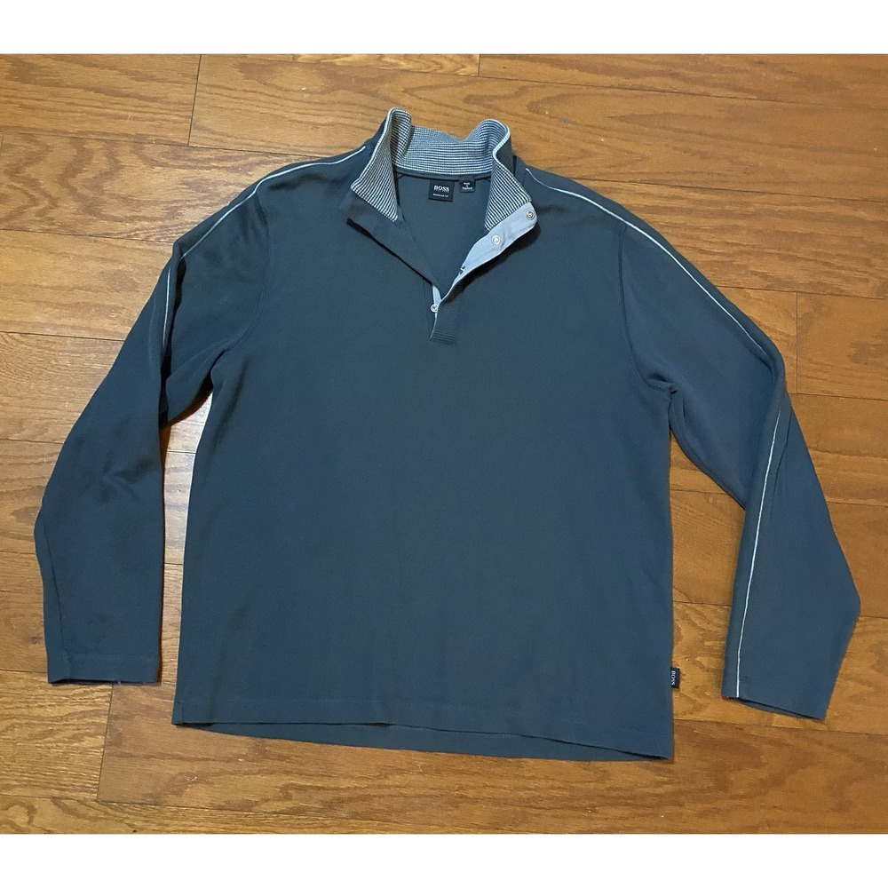 Hugo Boss 1/4 Snap Pullover Sweater Men's XL Regular Fit Gray Quarter Zip $150